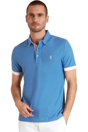 Vicomte A. Tops, Heren, Blauw, XL, Katoen, Blauwe Bedrukte Detail Polo