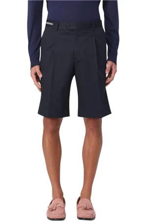 corneliani Korte broeken, Heren, Blauw, 2Xl, Wol, Blauwe Geplooide Wollen Shorts