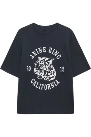 ANINE BING Tops, Dames, Zwart, XS, Katoen, Avi Tee Collegiate Ronde Hals T-shirt