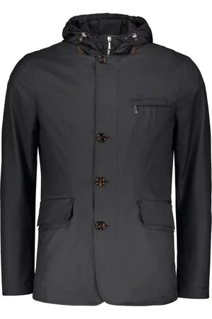 MOORER Jassen, Heren, Grijs, M, Polyester, Waterdichte stofjas met afneembare kraag