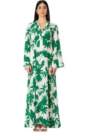 Max Mara Kleedjes, Dames, Groen, XL, Zijden jurk met patroon in wit groen