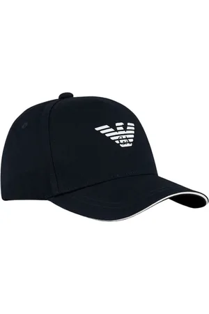 Emporio Armani Accessoires, unisex, Blauw, ONE Size, Katoen, Blauwe Baseballpet met Iconische Adelaarsprint