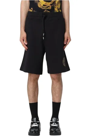VERSACE Korte broeken, Heren, Zwart, S, Katoen, Gouden Logo Detail Shorts