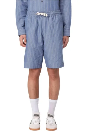 A.P.C. Korte broeken, Heren, Blauw, M, Katoen, Blauwe Gestreepte Katoenen Shorts Relaxte Pasvorm
