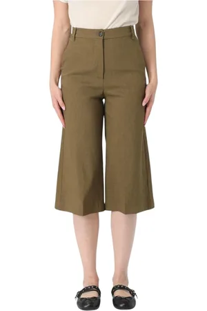 Pinko Korte broeken, Dames, Groen, S, Linnen, Militaire Stijl Linnen Culottes