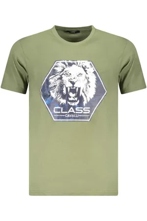 Roberto Cavalli Tops, Heren, Groen, 2Xl, Katoen, T-shirt met opvallende print