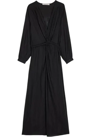 MARE DI LATTE Nachtkleding & Lounge, Dames, Zwart, S, Katoen, Zwarte Katoenen Lange Jurk met Mouwen