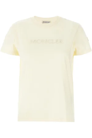 Moncler Tops, Dames, Wit, L, Katoen, Witte T-shirts en Polos met Logo