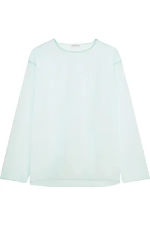 DRIES VAN NOTEN Blouses & Shirts, Dames, Blauw, M, Polyester, Doorschijnende trui met ronde hals