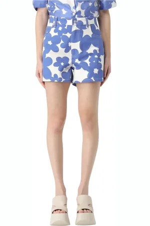 Marni Korte broeken, Dames, Blauw, S, Denim, Blauwe Bloemen Denim Shorts