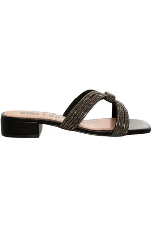 Bibi Lou Schoenen, Dames, Zwart, 38 EU, Leer, Versierde Zwarte Leren Sandaal