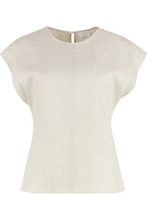 Calvin Klein Tops, Dames, Grijs, M, Linnen, Key-hole Linnen Blouse
