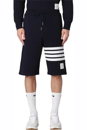 Thom Browne Korte broeken, Heren, Blauw, L, Katoen, Navy Streep Sweatshorts