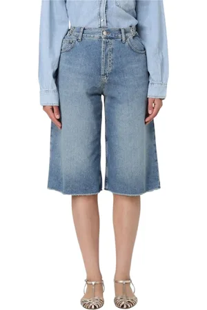Liu Jo Korte broeken, Dames, Blauw, W30, Denim, Wide Leg Raw Hem Jeans