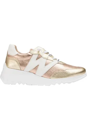 Wonders Schoenen, Dames, Geel, 40 EU, Leer, Gouden Leren Sneakers