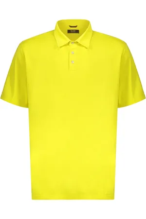 MOORER Tops, Heren, Geel, 2Xl, Katoen, Katoenen Polo Shirt met Zijsplitten