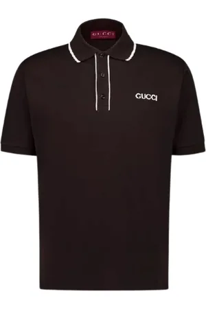 Gucci Tops, Heren, Bruin, M, Katoen, Bruin Logo-Patch Poloshirt