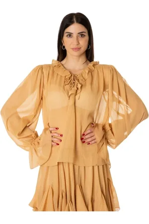 ACTUALEE Blouses & Shirts, Dames, , S, Polyester, Doorschijnende Lurex Blouse met Ruches