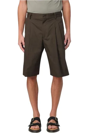 Roberto Collina Korte broeken, Heren, Bruin, S, Katoen, Stijlvolle Geplooide Katoenen Shorts