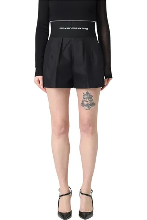 Alexander Wang Korte broeken, Dames, Zwart, S, Zwarte Geplooide Shorts