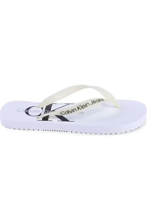 Calvin Klein Schoenen, Dames, Wit, 38 EU, Witte Logo Flip Flops