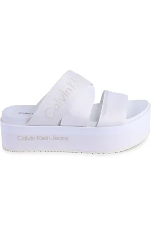 Calvin Klein Schoenen, Dames, Wit, 40 EU, Polyester, Witte Polyester Sandaal voor Vrouwen