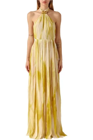 Elisabetta Franchi Kleedjes, Dames, Geel, M, Geometrische Avondjurk met Open Schouders