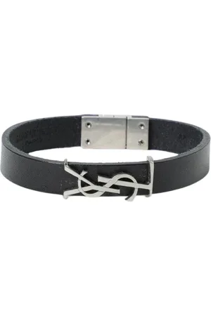 Saint Laurent Accessoires, Dames, Zwart, M, Leer, Leren armband met magnetische sluiting