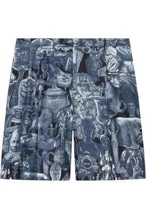 Givenchy Korte broeken, Heren, Veelkleurig, L, Zwarte Sculpturale Print Geplooide Shorts