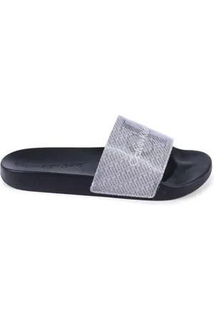 Calvin Klein Schoenen, Dames, Grijs, 40 EU, Zwarte Slide Sandalen Dames Stijlvol Comfort