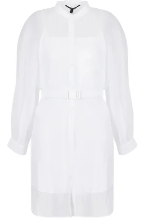 Armani Exchange Kleedjes, Dames, Wit, 4Xs, Wit Optisch Jurk met Opstaande Kraag