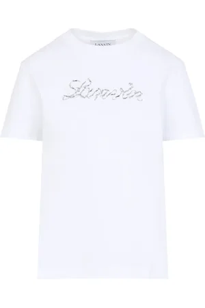 Lanvin Tops, Dames, Wit, XS, Geborduurd Script Logo T-shirt