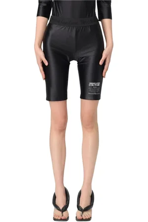 VERSACE Korte broeken, Dames, Zwart, S, Roze Slim-Fit Versierde Broek