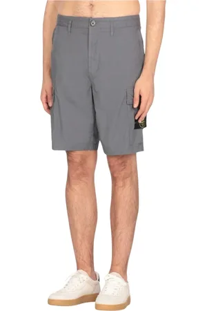 Stone Island Korte broeken, Heren, Blauw, W33, Zwarte Cargo Shorts met Zakken