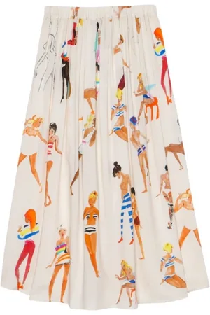 G.KERO Rokken, Dames, Wit, M, Mooie Meisjes Wijd Uitlopende Viscose Rok