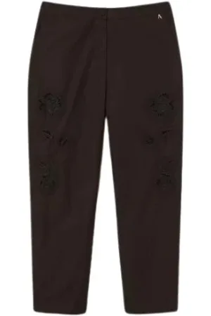 Twin-Set Broeken, Dames, Zwart, 2Xs, Rechte geborduurde broek vrouwen