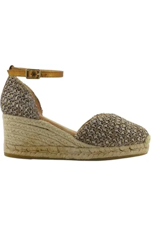 Espadrilles Schoenen, Dames, Grijs, 41 EU, Raffia sandalen met 60mm sleehak
