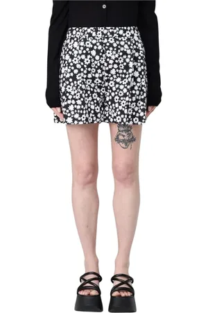 Marni Korte broeken, Dames, Zwart, XS, Bloemenprint Geplooide Shorts