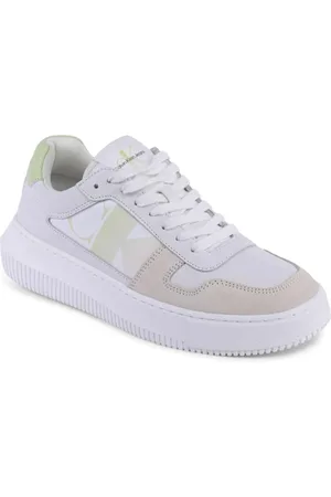 Calvin Klein Schoenen, Dames, Wit, 39 EU, Leer, Witte Leren Platform Sneaker