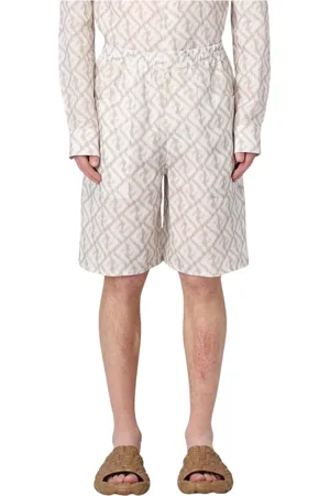 Fendi Korte broeken, Heren, , L, Linnen, Linnen Shorts met Ikat Patroon