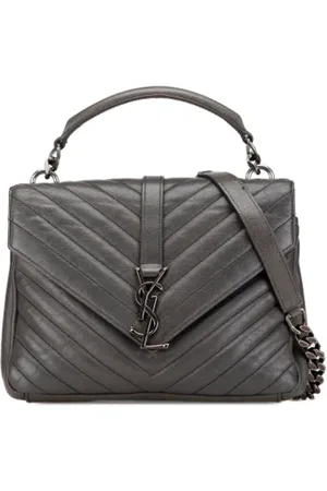 Saint Laurent Pre-owned, Dames, Grijs, ONE Size, Leer, Tweedehands leren handtassen