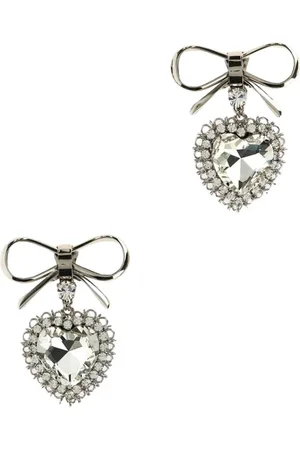 Alessandra Rich Accessoires, Dames, Grijs, ONE Size, Kristal Hart Oorbellen