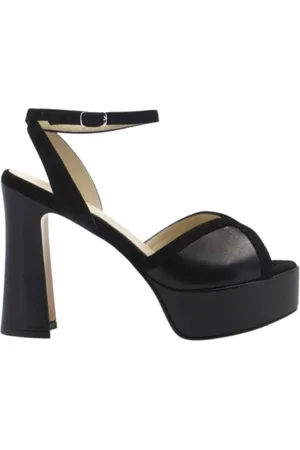 ANNA F. Schoenen, Dames, Zwart, 39 EU, Suède, Leren en suède sandalen