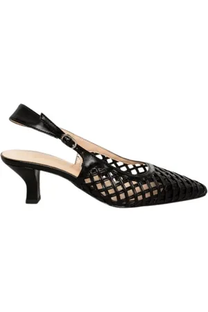 BIANCA DI Schoenen, Dames, Zwart, 38 EU, Leer, Zwarte geweven leren slingback sandalen