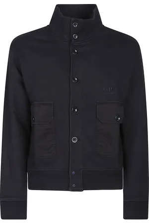 C.P. Company Jassen, Heren, Blauw, XL, Diagonaal Fleece Knoop Sweatshirt