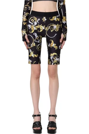 VERSACE Korte broeken, Dames, Veelkleurig, 3Xs, Zwarte High-Waist Straight-Leg Broek