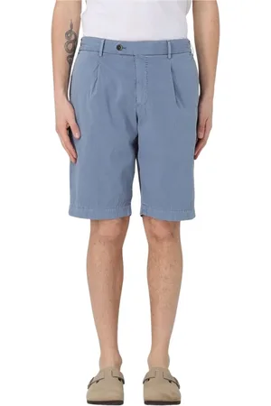 PT Torino Korte broeken, Heren, Blauw, S, Katoen, Blauwe Geplooide Katoenen Shorts