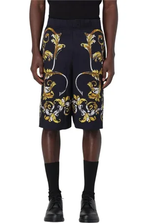 VERSACE Korte broeken, Heren, Zwart, 2Xl, Denim, Zwarte Denim Shorts met Couture Details