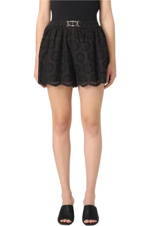 Twin-Set Korte broeken, Dames, Zwart, 2Xs, Katoen, Zwarte Eyelet Shorts