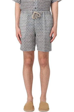 120% Lino Korte broeken, Heren, Blauw, L, Linnen, Blauwe Linnen Casual Shorts